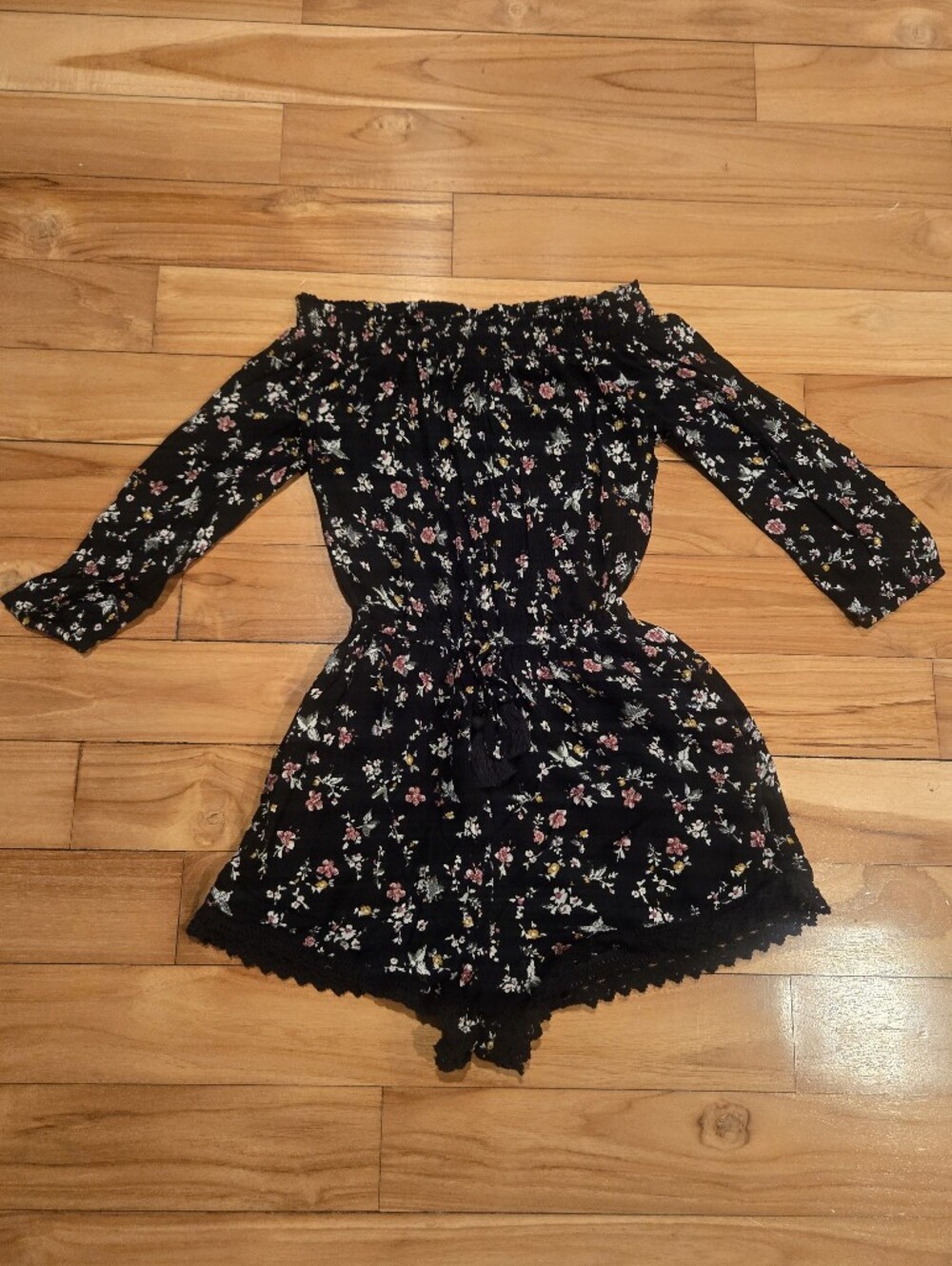 Abercrombie & Fitch Black Floral Off-Shoulder Romper